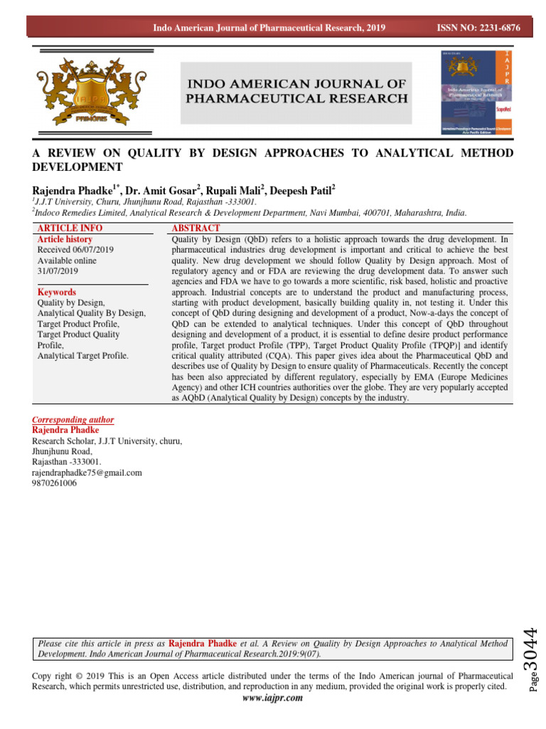 A Review On Quality by Design Approaches To Analytical Method ...