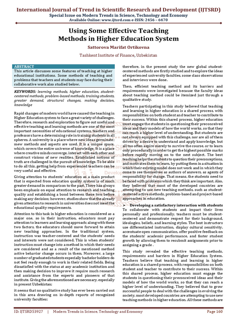 Using Some Effective Teaching Methods in Higher Education System | PDF ...