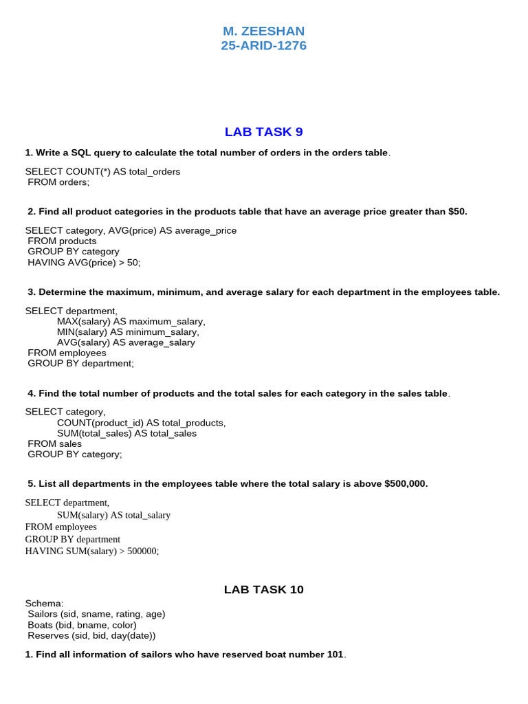 Lab Tasks 9-16 | PDF | Salary | Databases
