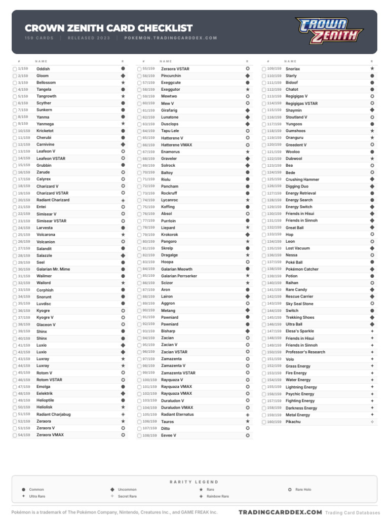pokemon crown zenith card list english TCG: Elite Trainer Box : Toys & Games Colorless Slicing Blade (100) Weakness Fire 2 Resistance Grass Pokemon TCG Crown Zenith Binder