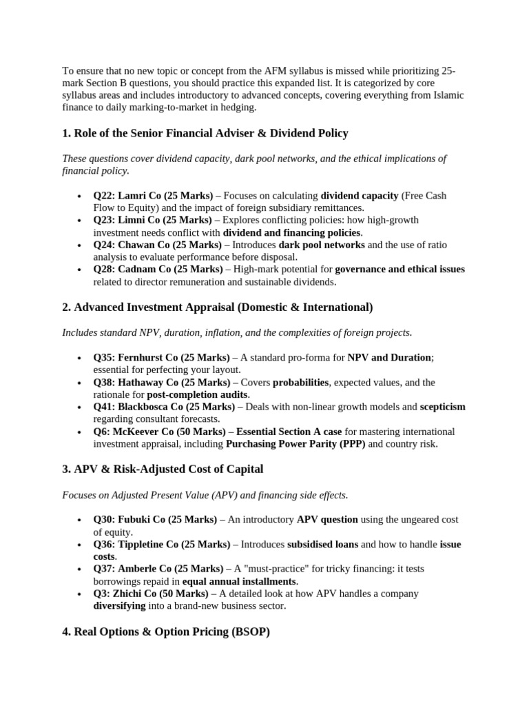 AFM Questions List | PDF | Swap (Finance) | Valuation (Finance)