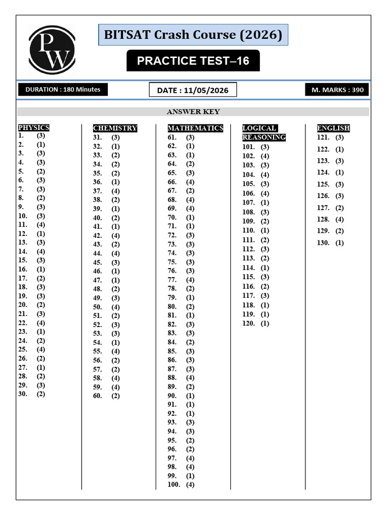 Practice Test 16 Hints & Solutions | PDF | Chemistry | Physical Chemistry