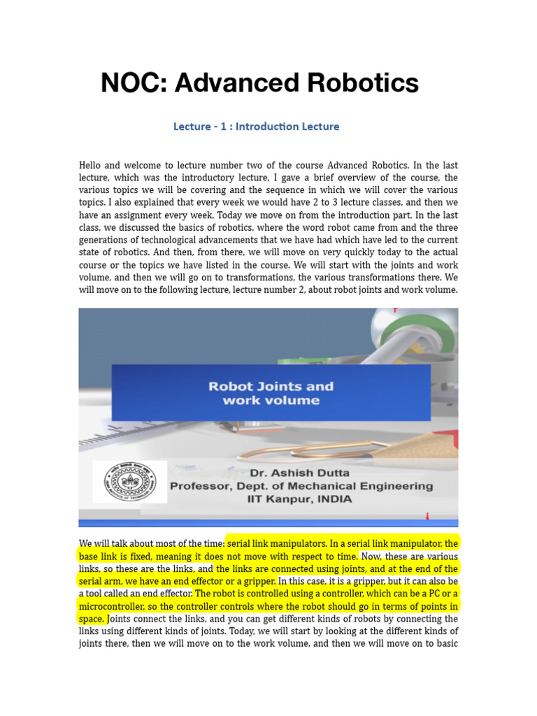 Introduction To Advance Robotics | PDF | Cartesian Coordinate System ...