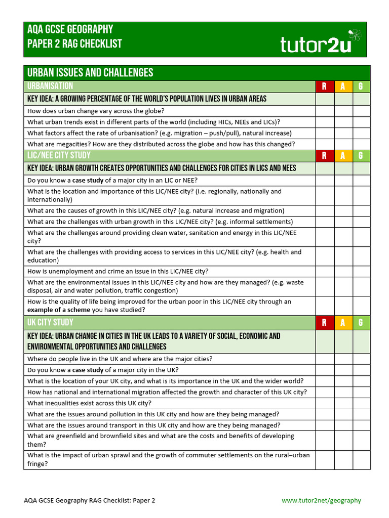 AQA GCSE Geography RAG Checklist Paper 2 Combined | PDF | Economic ...