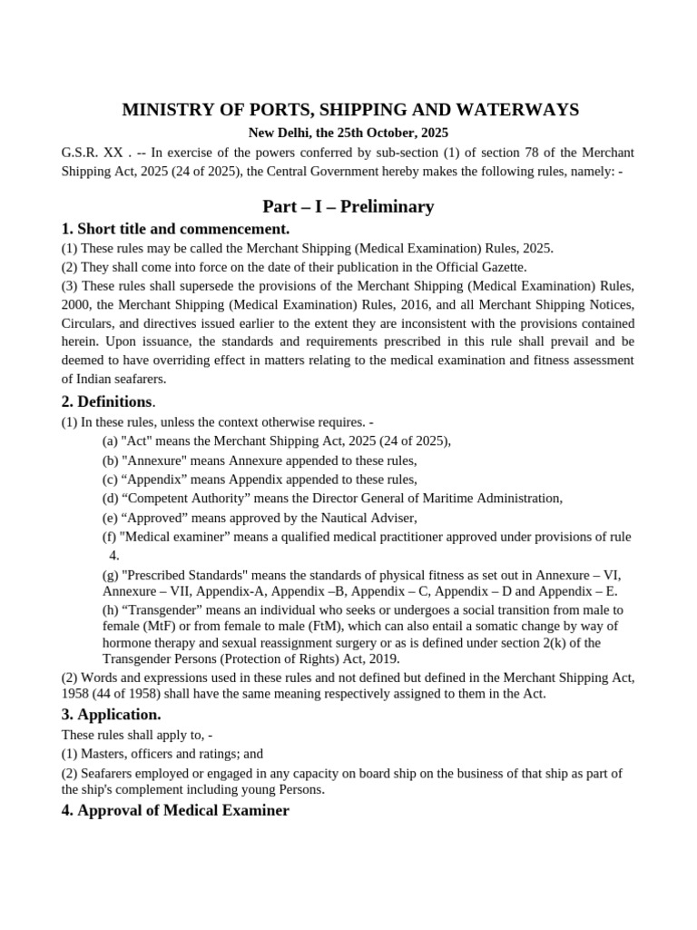 MS (Medical Examination) Rules 2025 Draft v1 Latest (3) | PDF | Sailor ...