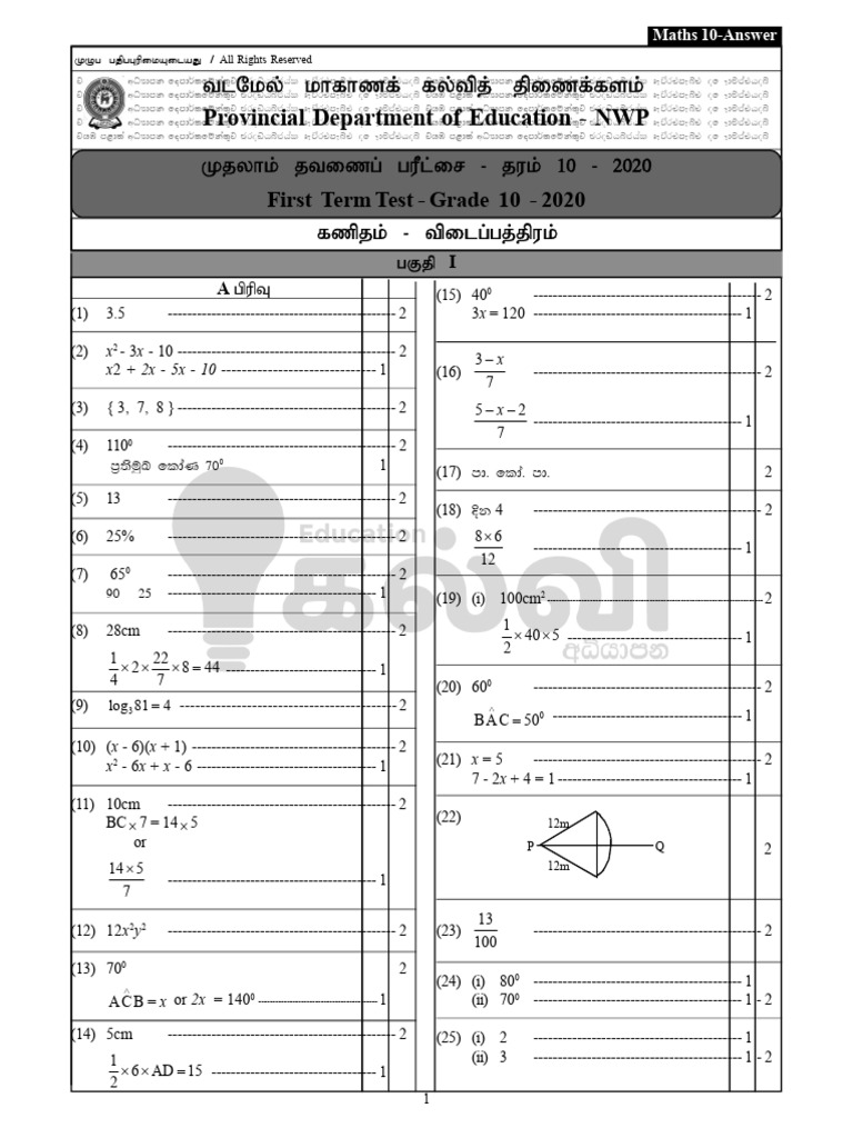 Gr10 Ta Mathematics 2020 Term 1 Scheme | PDF