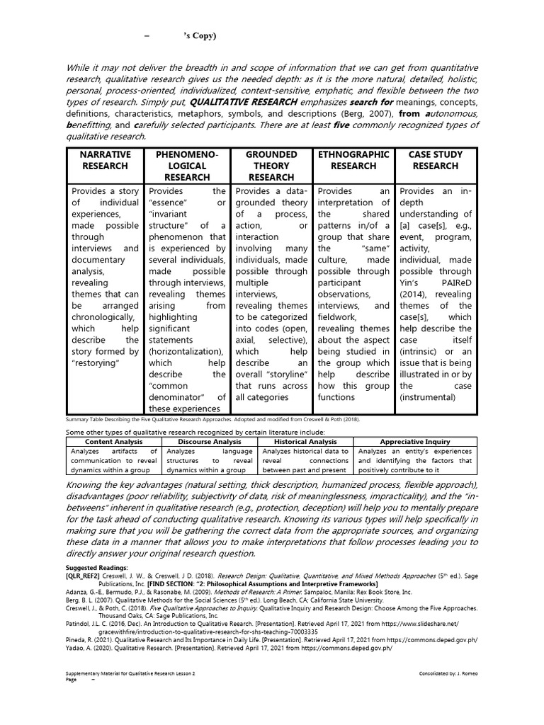 RM_Notes_02quali5types | PDF | Qualitative Research | Inquiry