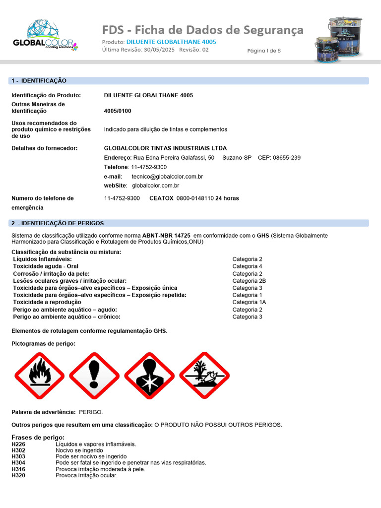 Pca 050 Fds Diluente Thane 4005 | PDF | Toxicidade