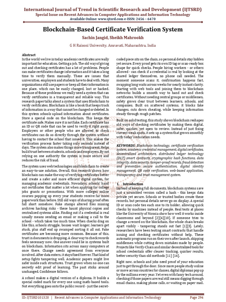 Blockchain Based Certificate Verification System | PDF | Public Key ...