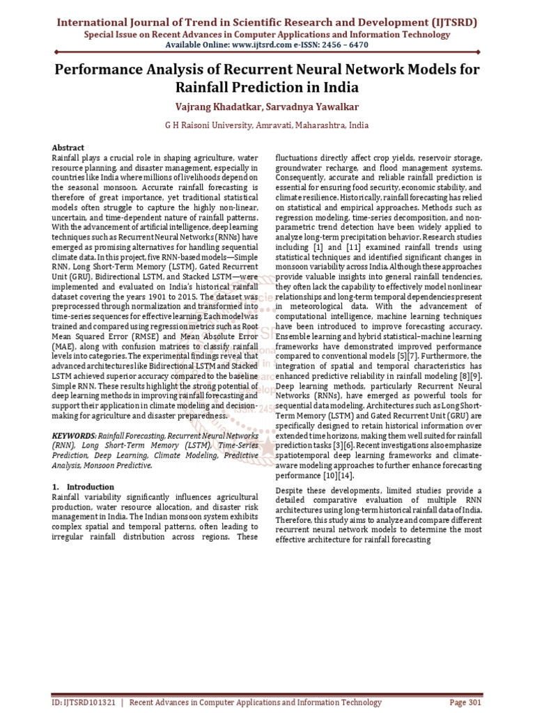 Performance Analysis of Recurrent Neural Network Models for Rainfall ...