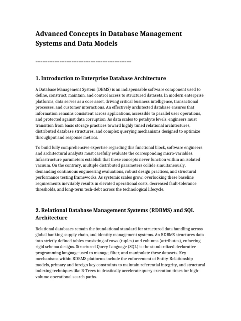 Advanced Concepts in Database Management Systems and Data Models | PDF ...