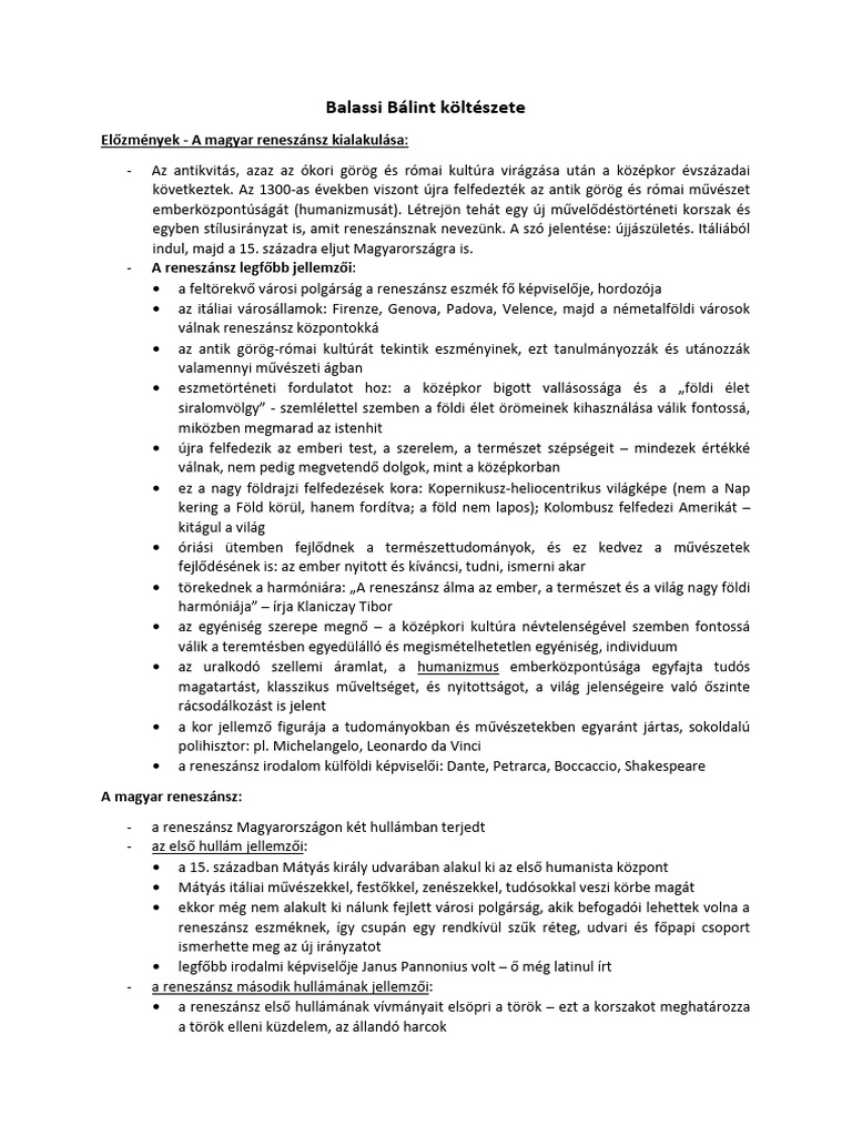 Balassi Balint Kolteszete | PDF