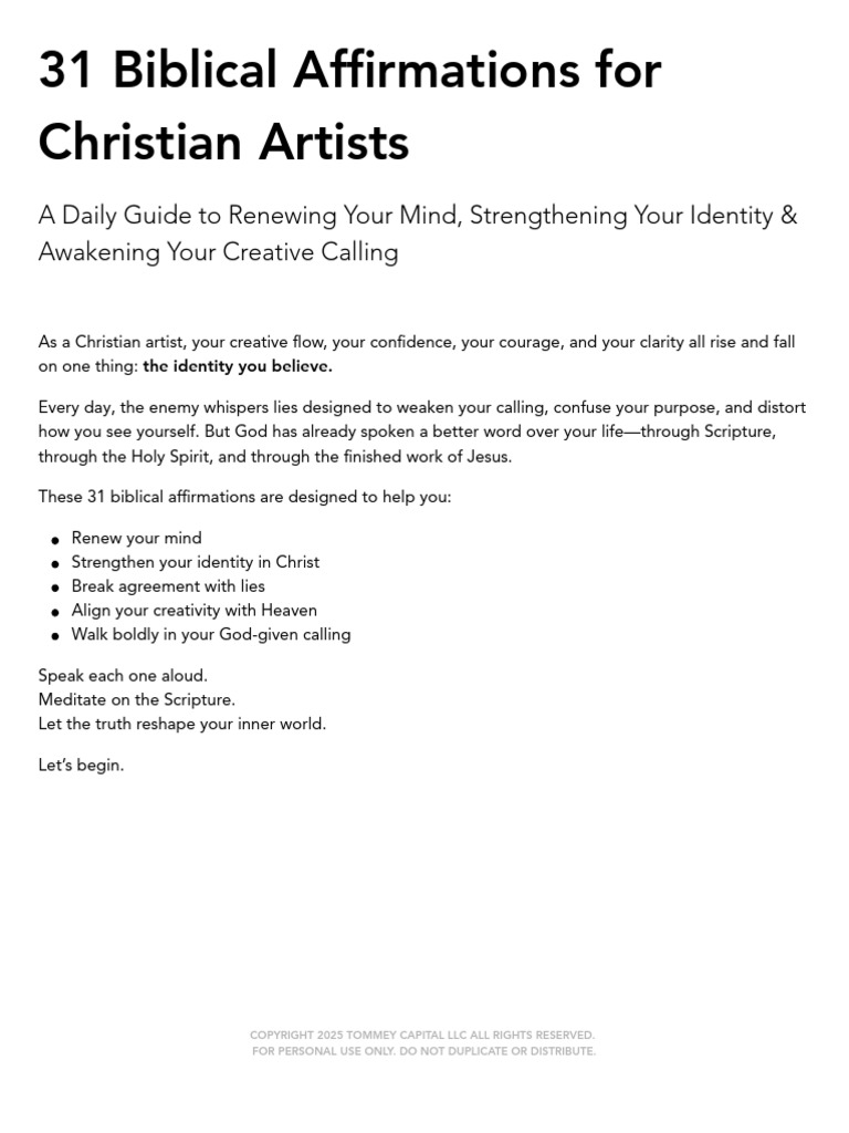 31 Biblical Affirmations for Christian Artists | PDF | Jesus | God In ...