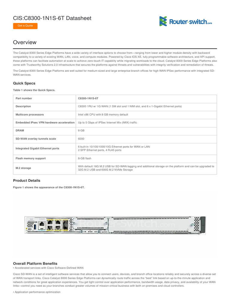 Router Cisco C8300-1N1S-6T Datasheet | PDF | Computer Network ...