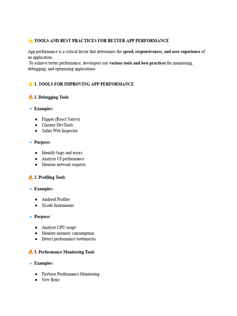 ⭐ TOOLS AND BEST PRACTICES FOR BETTER APP PERFORMANCE (unit 5) | PDF ...