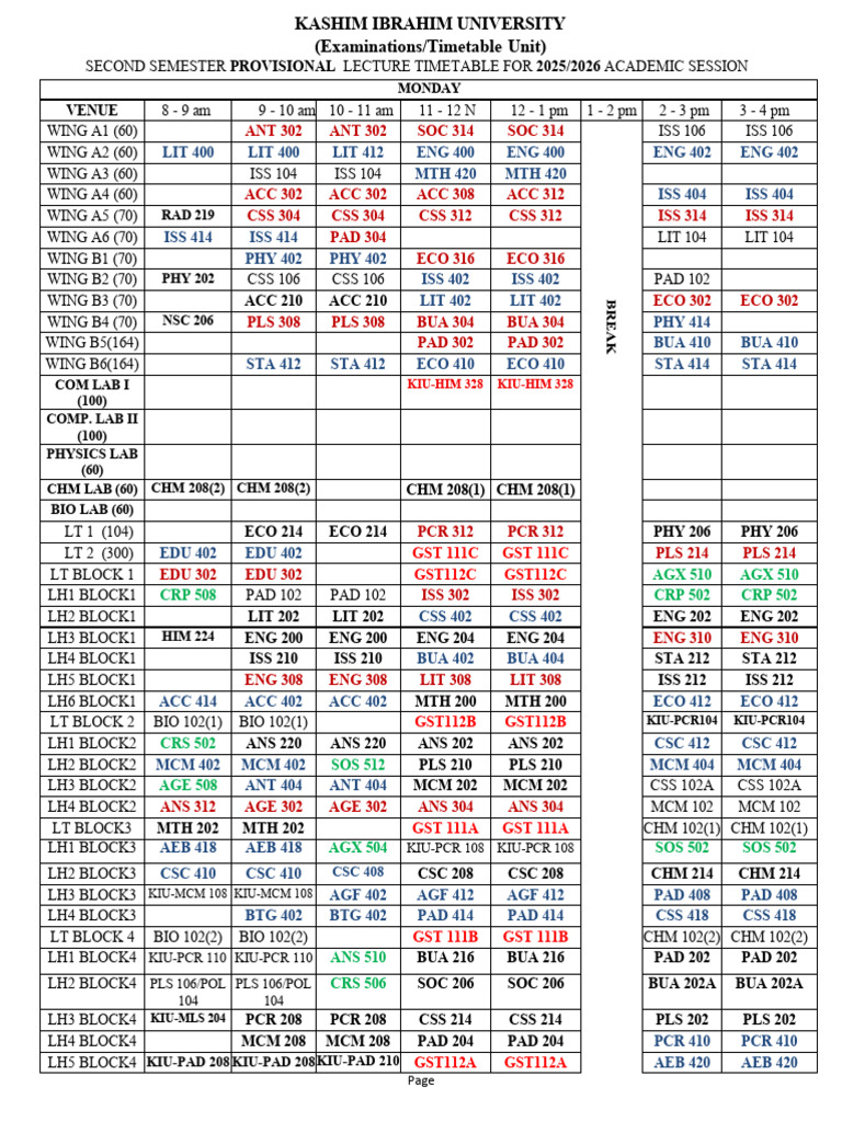 Kiu Second Semester Provisional Lecture Timetable - 260418 - 135658 ...