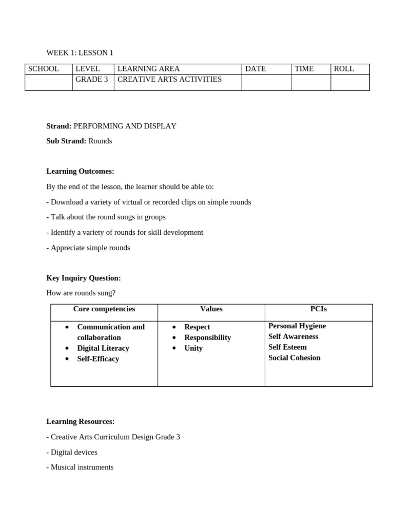 Grade 3 Term 2 Creative Lesson Plans B | PDF | Learning | Curriculum