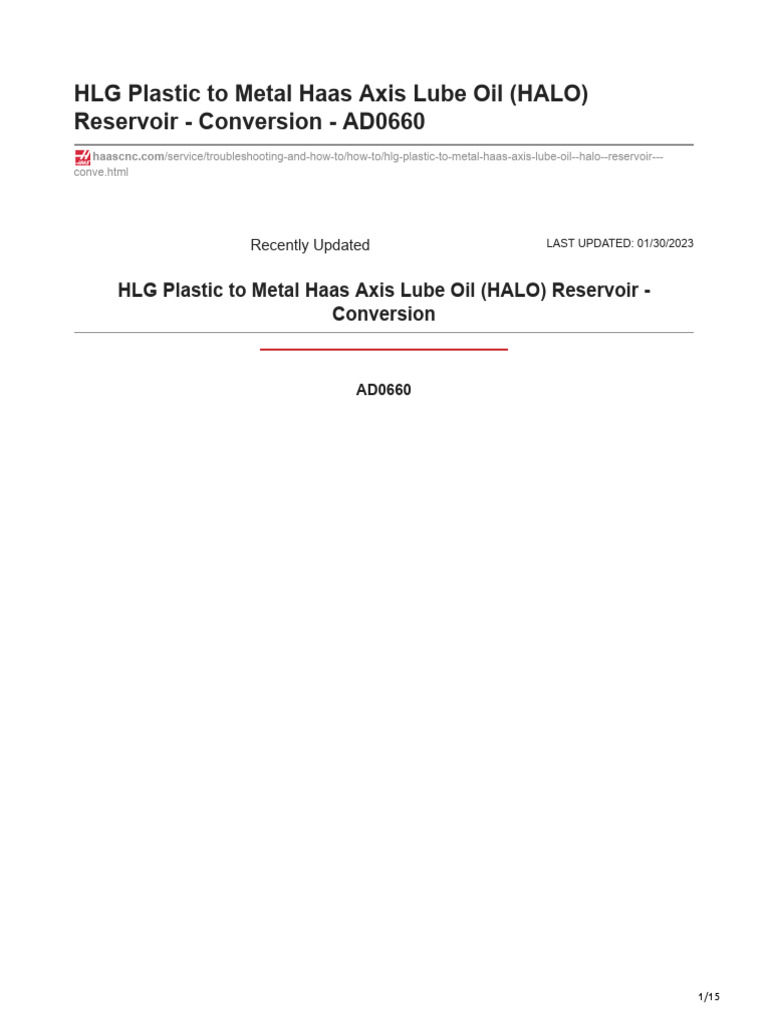 HLG Plastic To Metal Haas Axis Lube Oil HALO Reservoir - Conversion ...