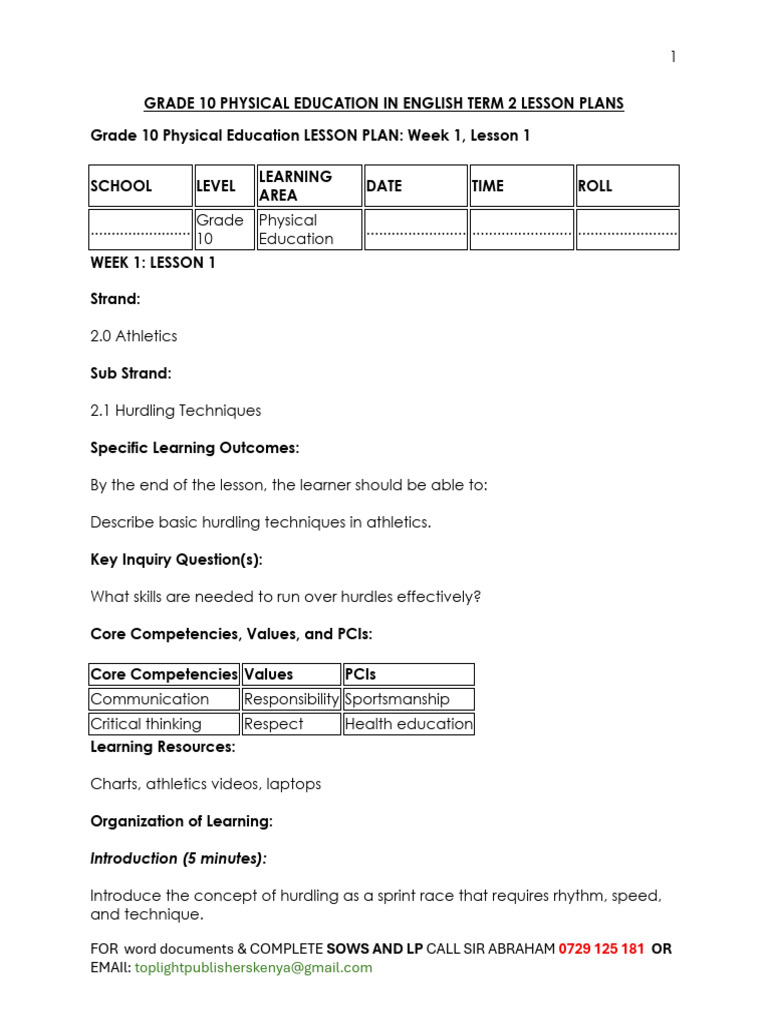Grade 10 Physical Education Term 2 2026 Lesson Plans | PDF | Learning ...