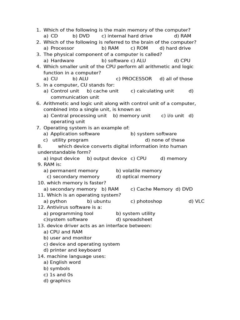 Mcq-basics of Computer | PDF | Computer Data Storage | Central ...