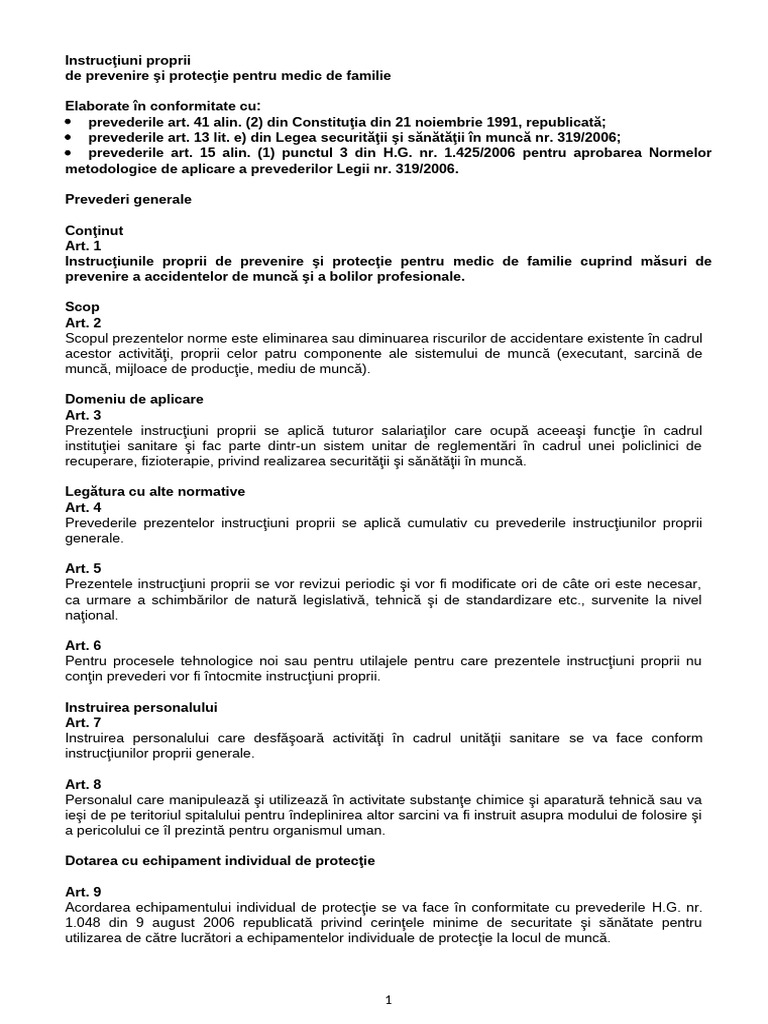 Instructiuni Proprii Pentru Medic de Familie | PDF