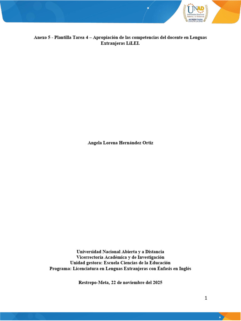 Tarea 4 - Apropiación de Las Competencias Del Docente en Lenguas ...