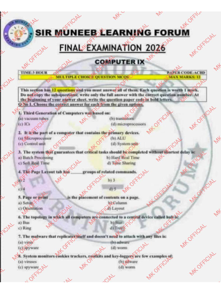 Ix Computer Sir Muneeb 2026 - Mk Official | PDF