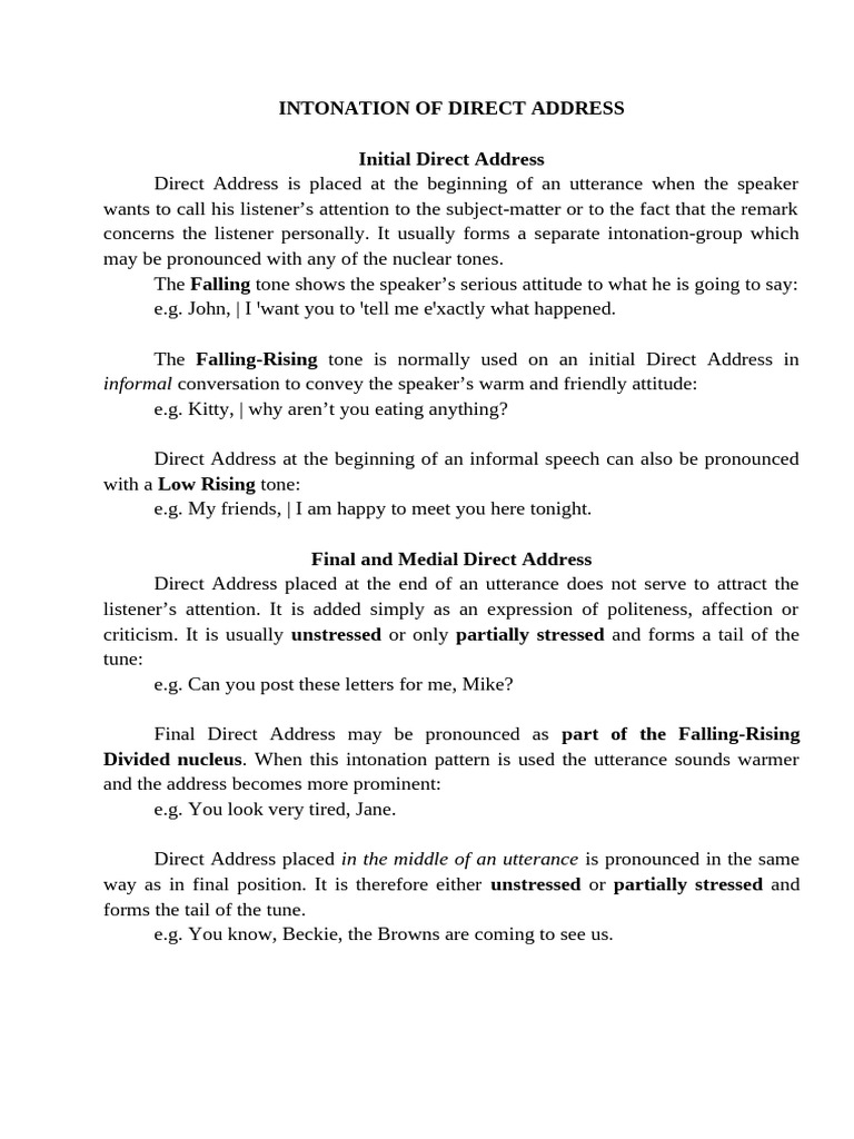 Intonation of Direct Address | PDF | Pronoun | Stress (Linguistics)