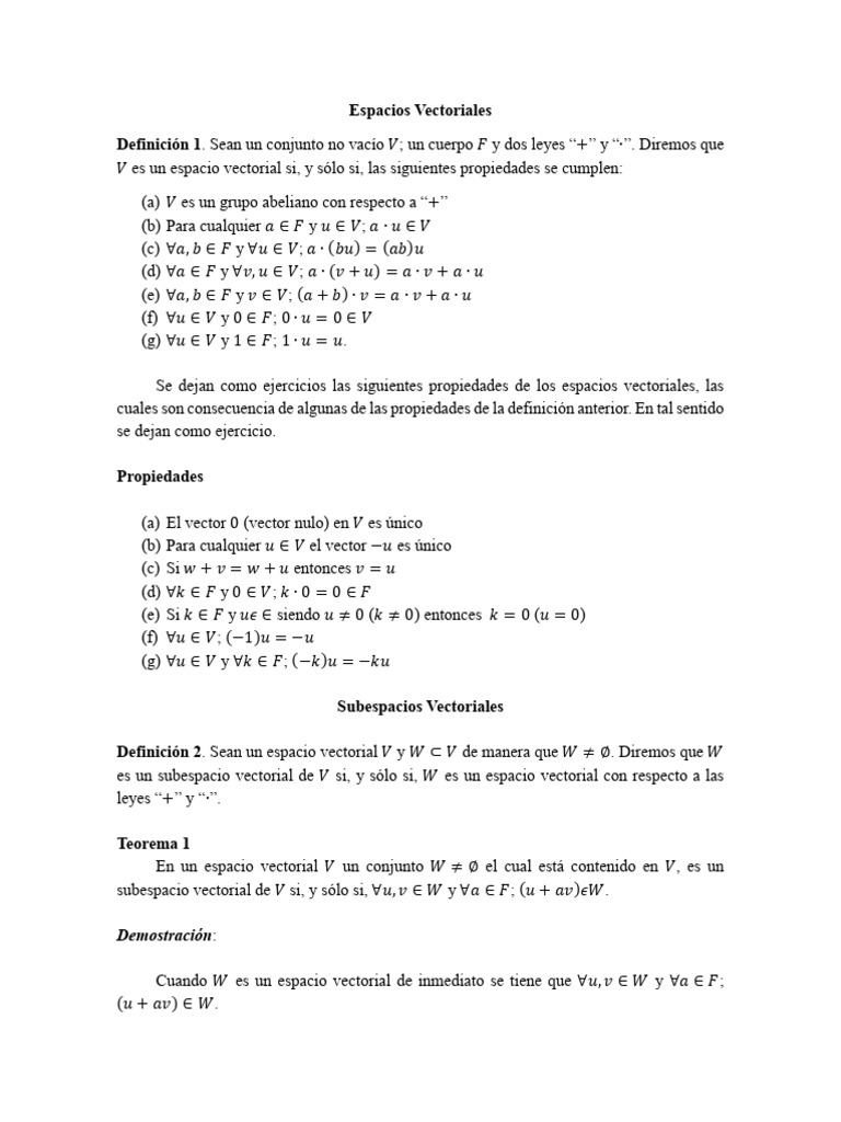 Apuntes de Espacio Vectorial | PDF | Espacio vectorial | Base (álgebra ...