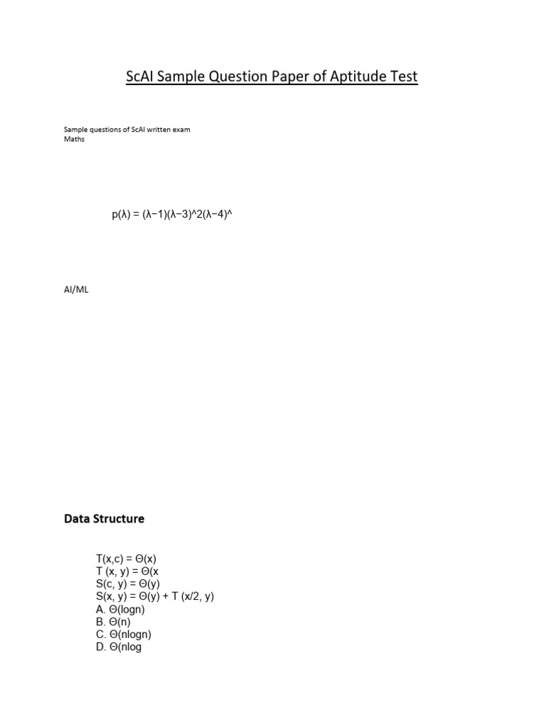 ScAI Sample Question Paper for Aptitude Test | PDF