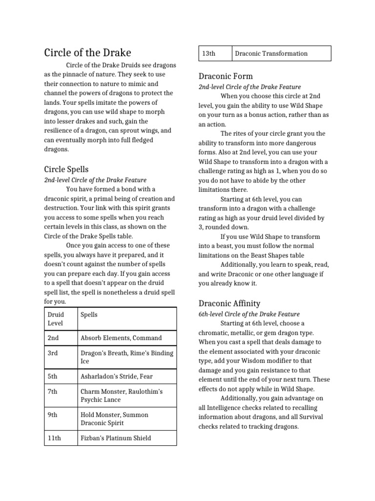Druid_ Circle of the Drake | PDF | Dragon | Dungeons & Dragons