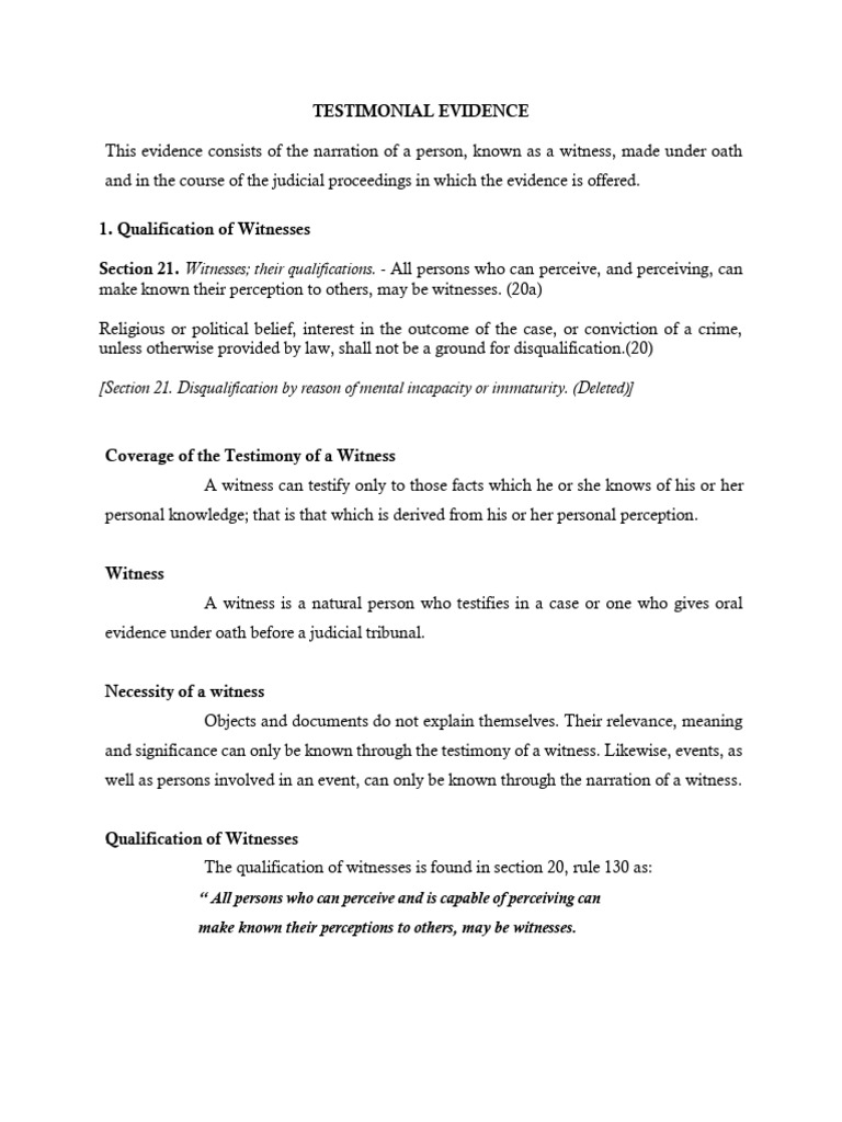 Testimonial Evidence Part 1 | PDF | Witness | Evidence