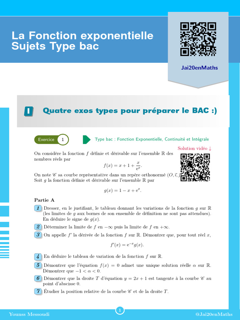 Fonction Exponentielle Exercices Types Bac 2025 Maths Specialite | PDF ...