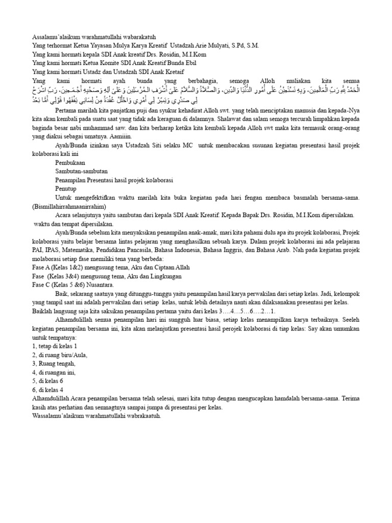 Teks MC Projek Kolaborasi | PDF