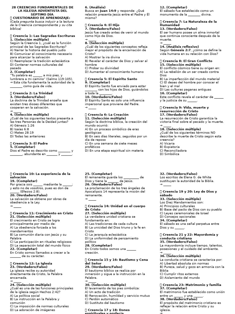 28 Creencias Fundamentales de La Iglesia Adventista Del Séptimo Día ...