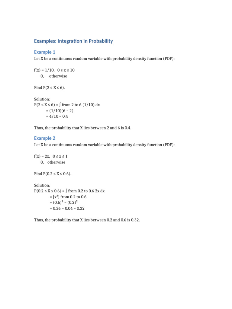 Integration in Probability Examples | PDF