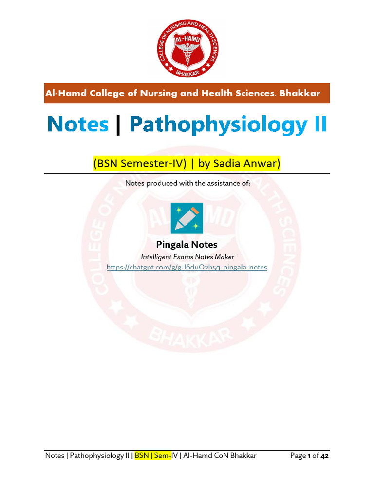 Pathophysiology II Short Notes | PDF | Stroke | Hypothyroidism
