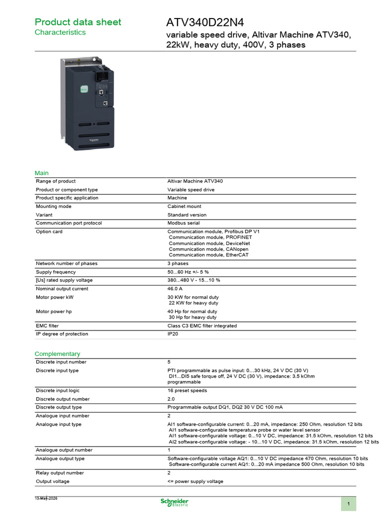 Atv340d22n4 Datasheet in en-In-1 | PDF | Electric Motor | Electrical ...