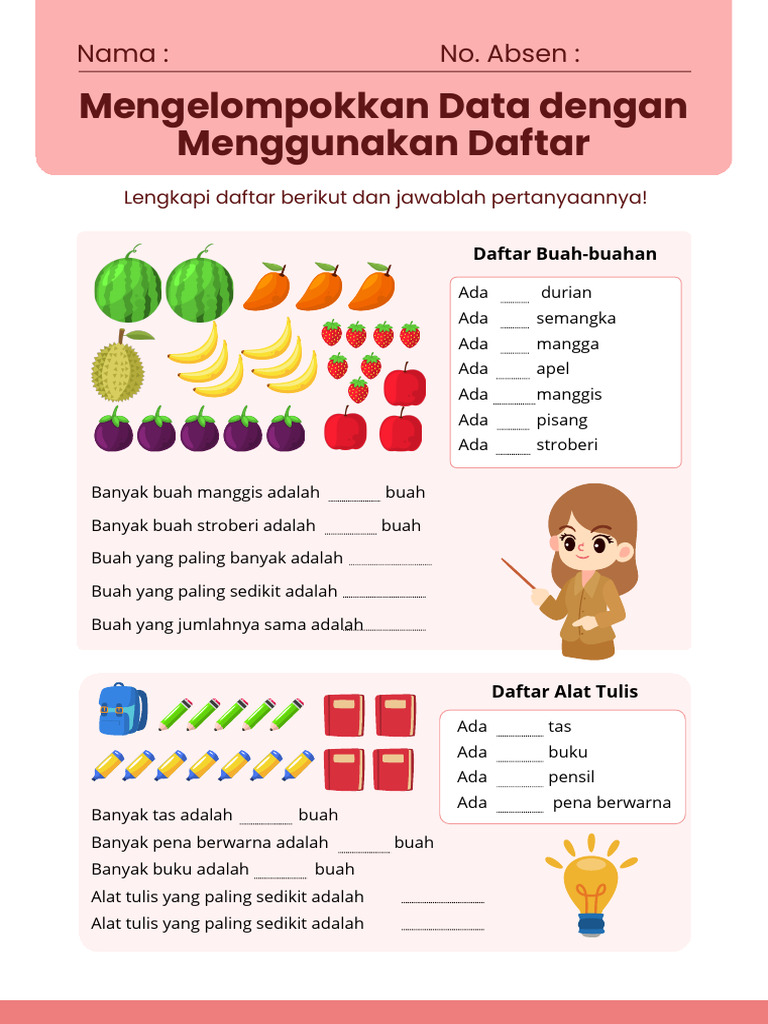 Lembar Kerja Mengelompokkan Data Dengan Menggunakan Daftar Dalam Gaya ...