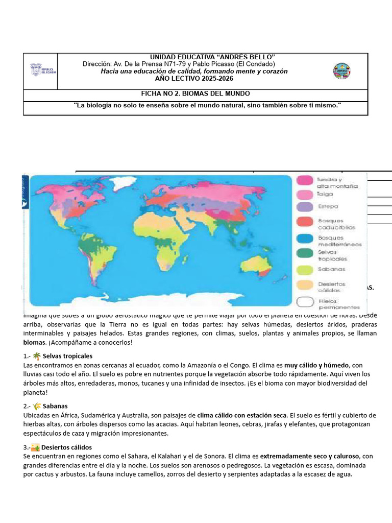 Ficha de A No 2 - Biomas Del Mundo | PDF | Selva | Ciencias de la Tierra