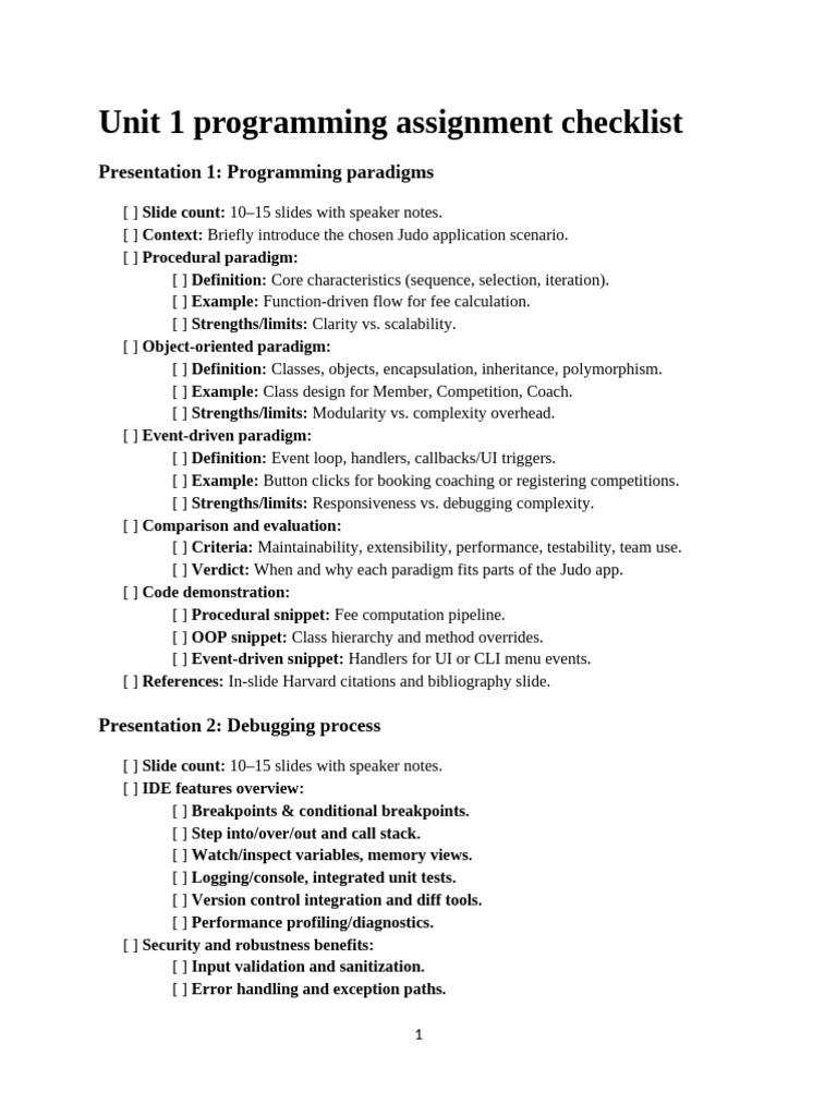 Unit 1 Programming Assignment Checklist | PDF | Software Bug | Object ...
