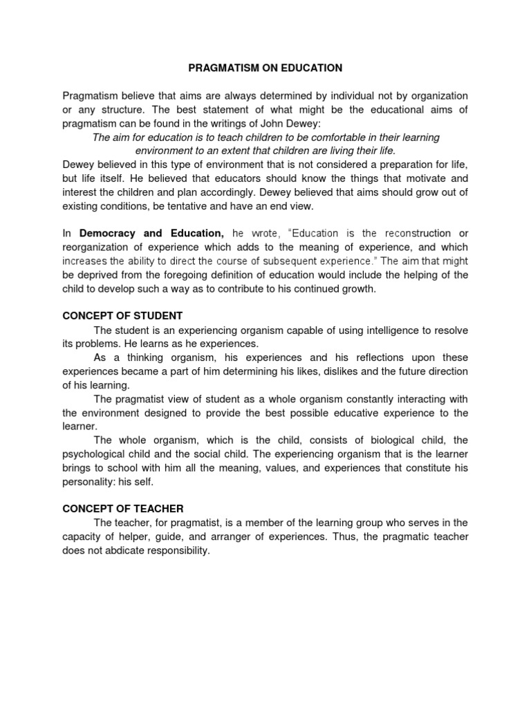Aims of Education in Pragmatism | PDF | Pragmatism | John Dewey