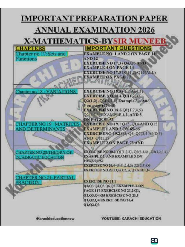 X-Mathematics Preparation Paper 2026 | PDF