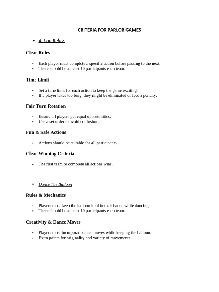 Criteria for Parlor Games | PDF