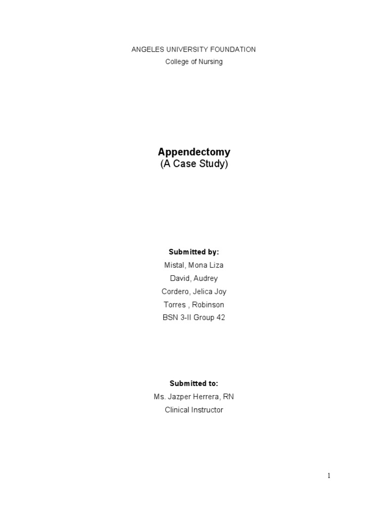 Case Study Appendectomy PDF Large Intestine Gastrointestinal Tract