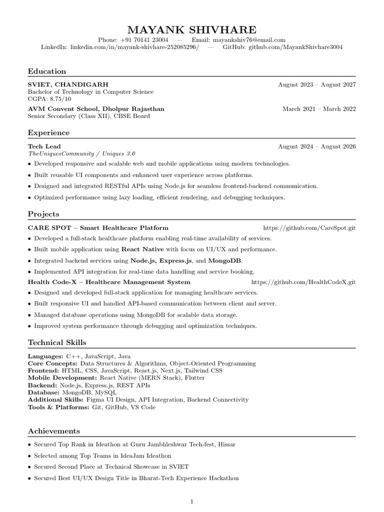 Mayank Resume | PDF | Computing | Software Engineering