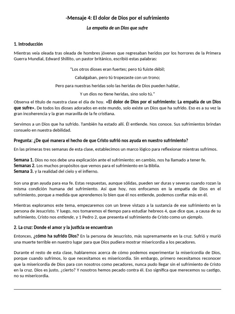 Predicacion - El Dolor de Dios en El Sufrimiento. | PDF