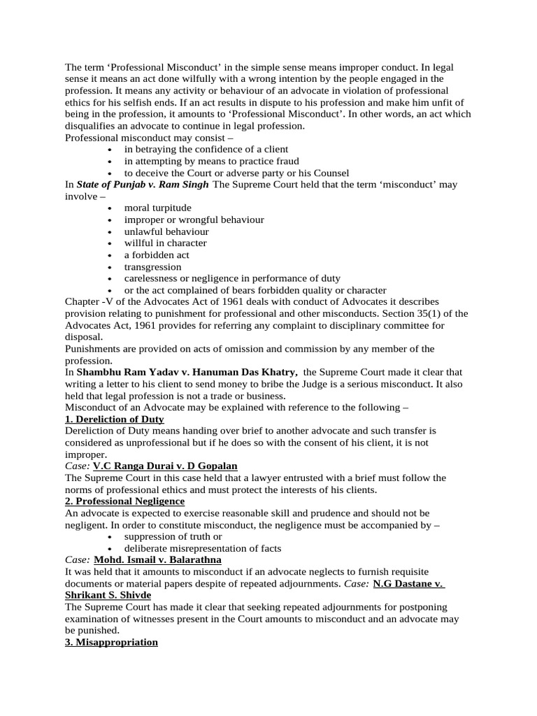 Professional Misconduct | PDF | Advocate | Professional Ethics