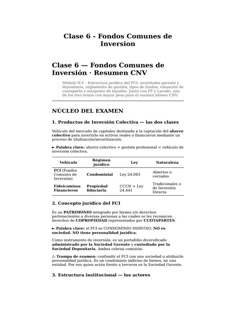 Clase 6 - Fondos Comunes de Inversion | PDF | Fondo de inversión ...