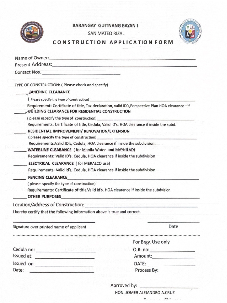 Guitnang Bayan 1 Building Construction Clearance | PDF